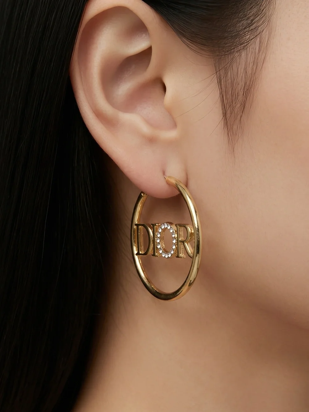 Gold toned  Hoop Earrings with Crystal-Studded O Logo